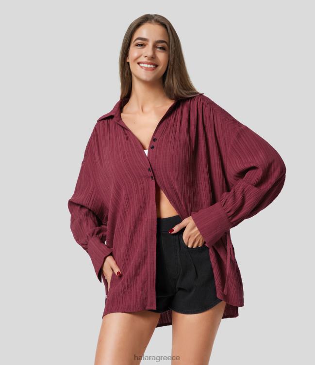 πουκάμισο casual με γιακά με κόμπο με διπλό πίσω κουμπί μπροστά γυναίκες Halara 4TH821633 είδη ένδυσης syrah