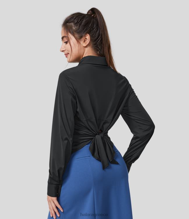 πουκάμισο εργασίας με γιακά με μακρυμάνικο δέσιμο στην πλάτη cool touch γυναίκες Halara 4TH821659 είδη ένδυσης μαύρος