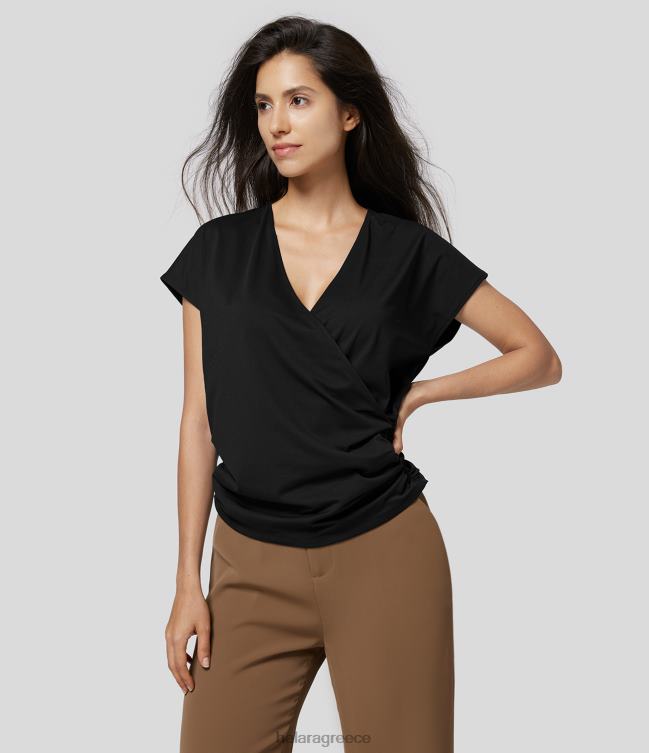 v μπλούζα εργασίας χιαστί με καπάκι λαιμόκοψη χιαστί γυναίκες Halara 4TH821623 είδη ένδυσης μαύρος