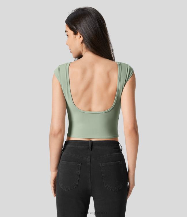 softlyzero σκούφο λαιμόκοψη μανίκι εξώπλατο cropped casual μπλουζάκι γυναίκες Halara 4TH821635 είδη ένδυσης σπαράγγι