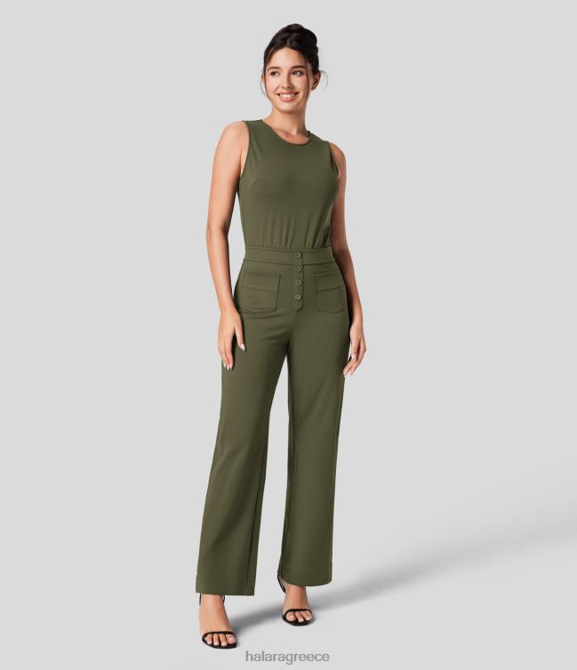 Ολόσωμη φόρμα εργασίας με πολλές τσέπες με κλειδαρότρυπα χωρίς μανίκια γυναίκες Halara 4TH822082 είδη ένδυσης δασική νύχτα