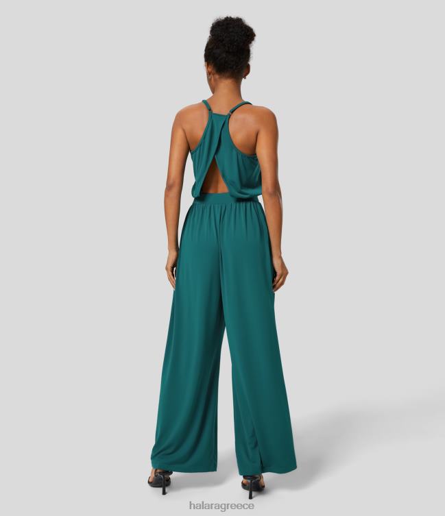Ολόσωμη φόρμα εργασίας με ρυθμιζόμενο λουράκι χωρίς πλάτη κομμένη στο πλάι γυναίκες Halara 4TH822105 είδη ένδυσης τιρκουάζ πράσινο