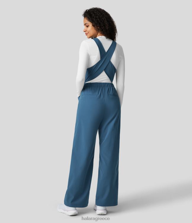 Ολόσωμη φόρμα πεζοπορίας σταυρωτή μπροστινή τσέπη με ρυθμιζόμενο κορδόνι γυναίκες Halara 4TH822109 είδη ένδυσης μπλε στάχτες