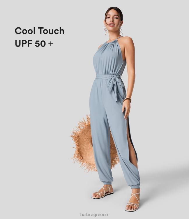 αμάνικο δέσιμο στην πλάτη, πλαϊνή τσέπη με κομμένη ζώνη, cool φόρμα resort γυναίκες Halara 4TH822071 είδη ένδυσης μπλε ομίχλη