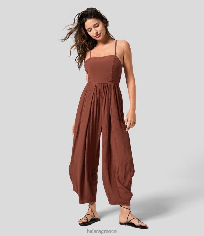 Ολόσωμη φόρμα resort με λουράκι σπαγγέτι χωρίς πλάτη κορδόνι επάνω σε πλαϊνή τσέπες γυναίκες Halara 4TH822070 είδη ένδυσης κονιάκ σαρωτή