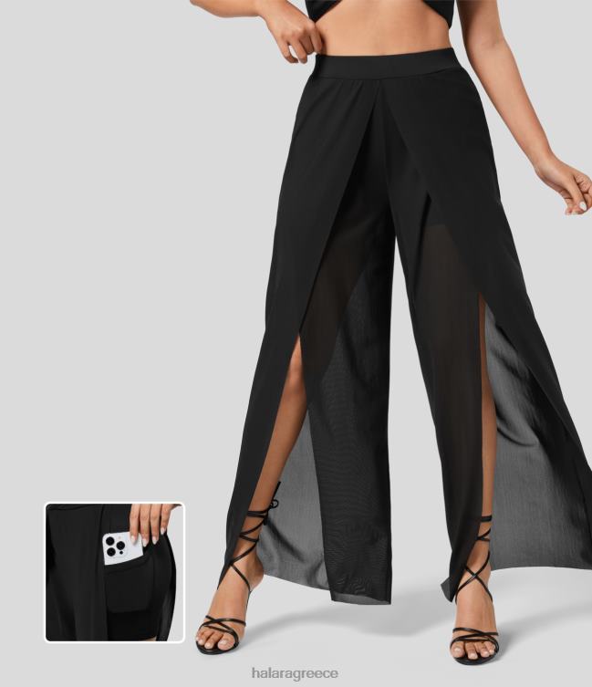 Ψηλόμεση 2 σε 1 πλαϊνή τσέπη με σπαστό ίσιο πλέγμα αντίθεσης παντελόνι resort γυναίκες Halara 4TH82453 είδη ένδυσης μαύρος