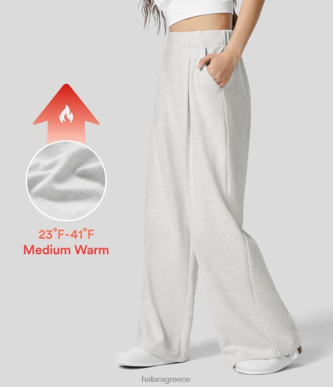 Ψηλόμεση πλαϊνή τσέπη φαρδύ φλις, καθημερινό βαμβακερό παντελόνι γυναίκες Halara 4TH82121 είδη ένδυσης τσαγιού λευκό λουλούδι γκρι