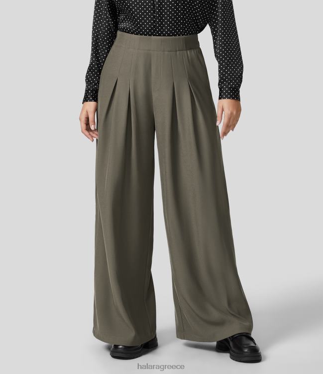 Παντελόνι εργασίας με ψηλόμεσο πλαϊνό φαρδύ πλαϊνό πόδι γυναίκες Halara 4TH82143 είδη ένδυσης πέτρινο γκρι