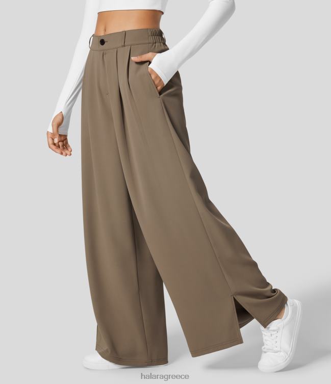 Παντελόνι εργασίας με ψηλόμεσο φερμουάρ, πλαϊνή τσέπη με χωριστό στρίφωμα γυναίκες Halara 4TH82147 είδη ένδυσης απόχρωση σέπια