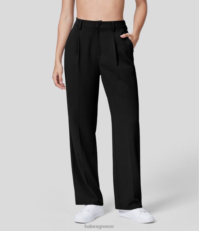 Παντελόνι εργασίας με ψηλόμεσο ελαστικό στο πλάι τσέπη μασίφ ίσιο πόδι γυναίκες Halara 4TH82415 είδη ένδυσης μαύρος