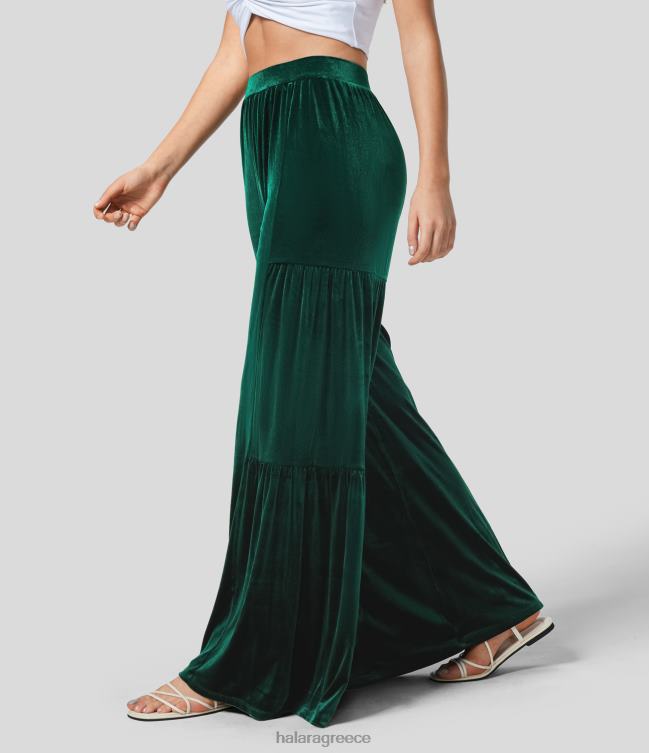 Ψηλόμεση πλακέ φαρδύ βελούδινο casual παντελόνι γυναίκες Halara 4TH82137 είδη ένδυσης τροπικό δάσος