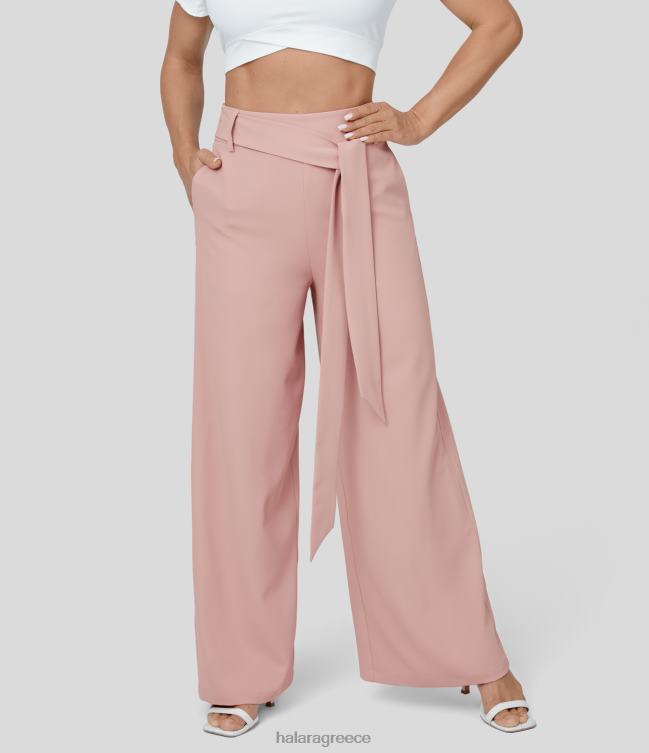 ψηλόμεσο αόρατο φερμουάρ δέσιμο μπροστινή πλαϊνή τσέπη φαρδύ casual παντελόνι γυναίκες Halara 4TH82202 είδη ένδυσης βραδινή άμμος