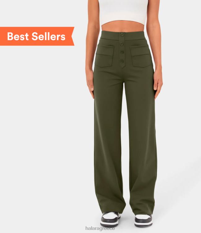 ίσιο casual παντελόνι με ψηλόμεσο κουμπί με πολλές τσέπες γυναίκες Halara 4TH82444 είδη ένδυσης δασική νύχτα