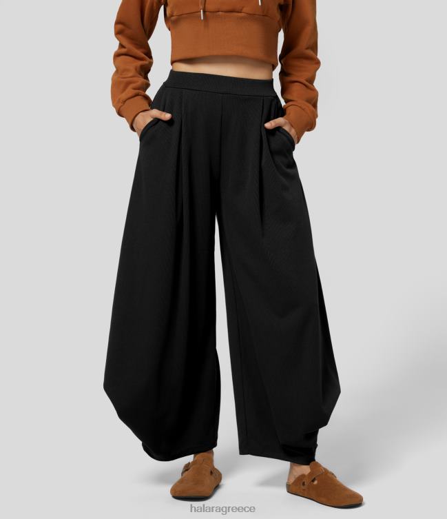παντελόνι με ραβδώσεις, ψηλόμεσο, με πολλαπλές τσέπες, μασίφ casual παντελόνι χαρέμι γυναίκες Halara 4TH82450 είδη ένδυσης μαύρος