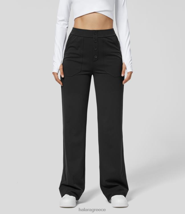 ίσιο casual παντελόνι με ψηλόμεσο κουμπί με πολλές τσέπες γυναίκες Halara 4TH82454 είδη ένδυσης μαύρος