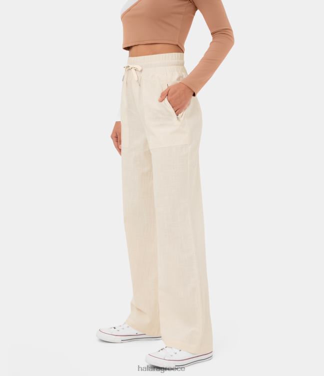 Ψηλόμεση τσέπη με φερμουάρ στο πλάι με κορδόνι περίσφιξης με φαρδύ casual βαμβακερό παντελόνι γυναίκες Halara 4TH82470 είδη ένδυσης παγωτό βανίλια