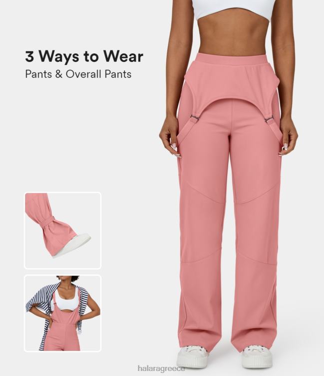 Ψηλόμεση αφαιρούμενη & ρυθμιζόμενη τσέπη με λουράκι πίσω ολική ίσια casual παντελόνα γυναίκες Halara 4TH82471 είδη ένδυσης καραμέλα ροζ