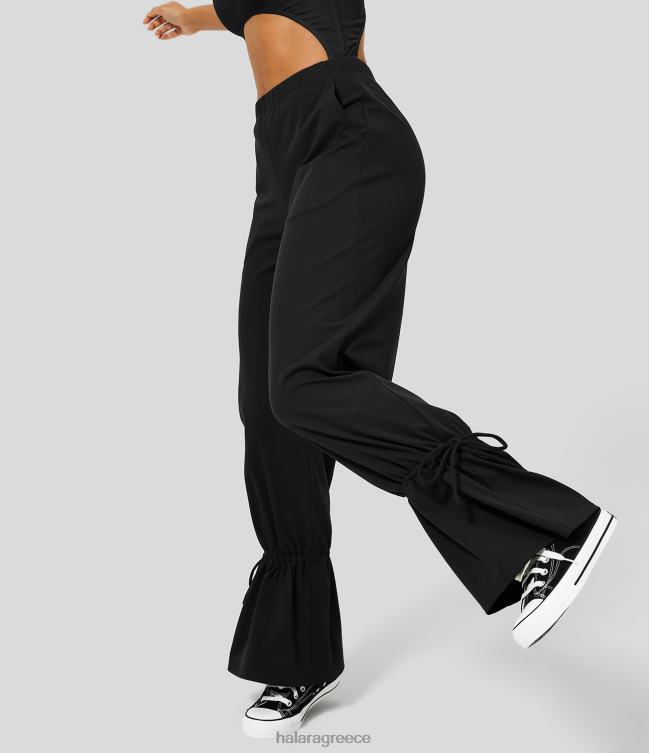 casual παντελόνι χαμηλού ύψους με κουμπιά στο πλάι με κορδόνι περίσφιξης γυναίκες Halara 4TH82482 είδη ένδυσης μαύρος