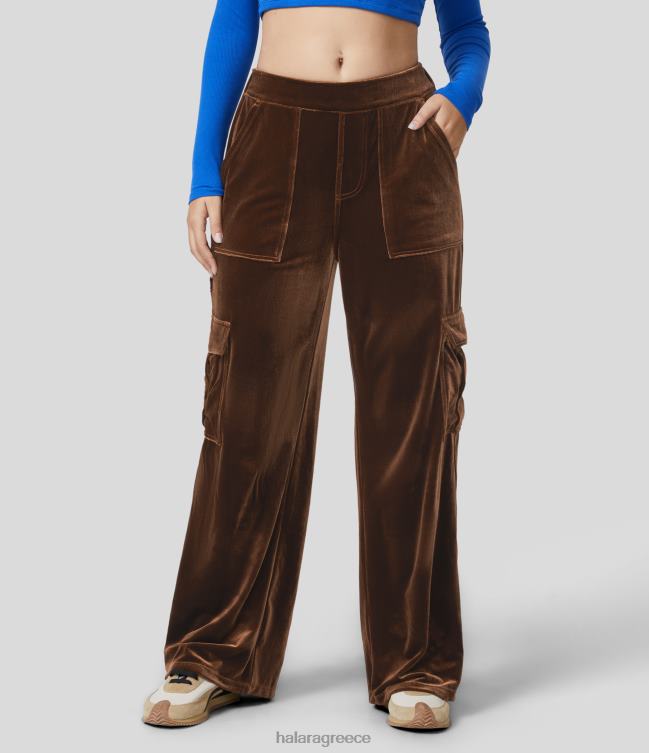 μεσαίο παντελόνι με πολλές τσέπες βελούδινο casual cargo γυναίκες Halara 4TH82237 είδη ένδυσης καφέ πατίνα