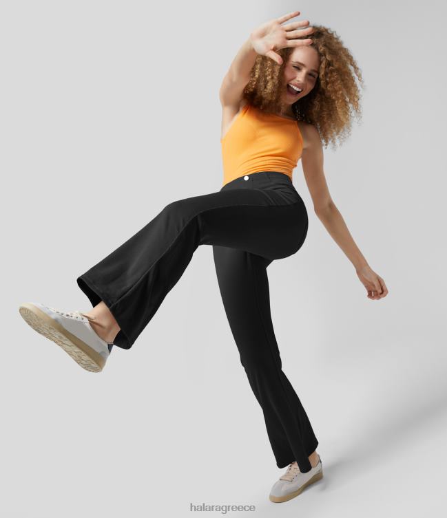 με ριμπ μεσαίο παντελόνι με πολλαπλές τσέπες μασίφ casual flare παντελόνι γυναίκες Halara 4TH82370 είδη ένδυσης μαύρος