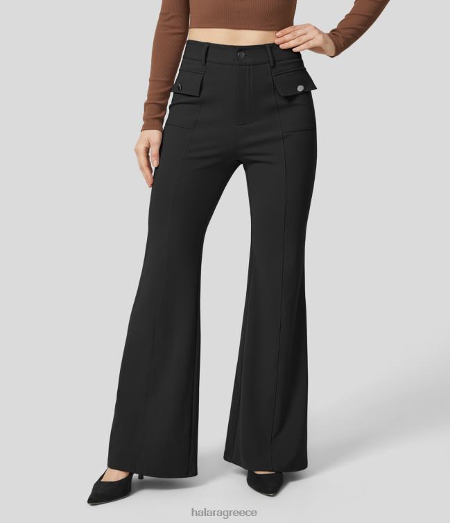 Παντελόνι εργασίας flare με ψηλόμεσο φερμουάρ και τσέπη γυναίκες Halara 4TH82381 είδη ένδυσης μαύρος