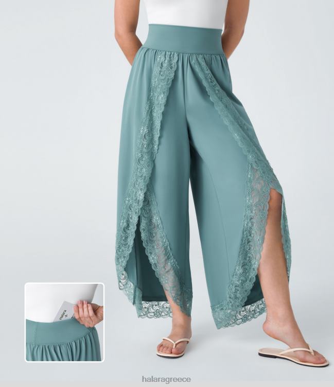 άνετο ψηλόμεσο πίσω τσεπάκι palazzo flowy split δαντέλα με φαρδύ πόδι, γρήγορο στέγνωμα casual παντελόνι γυναίκες Halara 4TH82230 είδη ένδυσης πρωτότυπο