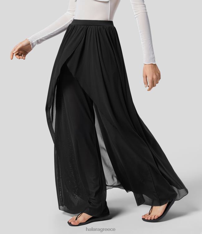 Παντελόνι palazzo resort με ψηλόμεση πλαϊνή τσέπη γυναίκες Halara 4TH82189 είδη ένδυσης μαύρος