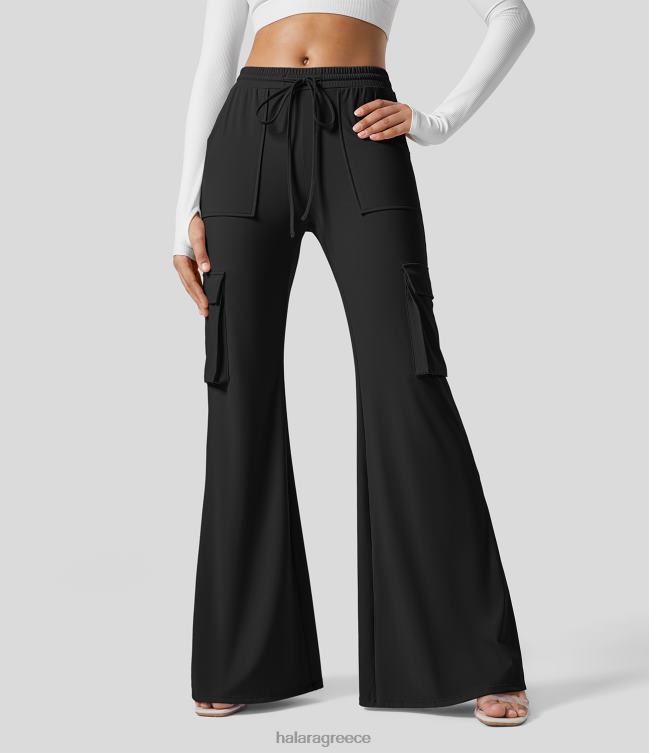softlyzero αέρινο ψηλόμεσο κορδόνι περίσφιξης με πολλές τσέπες δροσερό άγγιγμα casual flare cargo παντελόνι γυναίκες Halara 4TH82273 είδη ένδυσης μαύρος