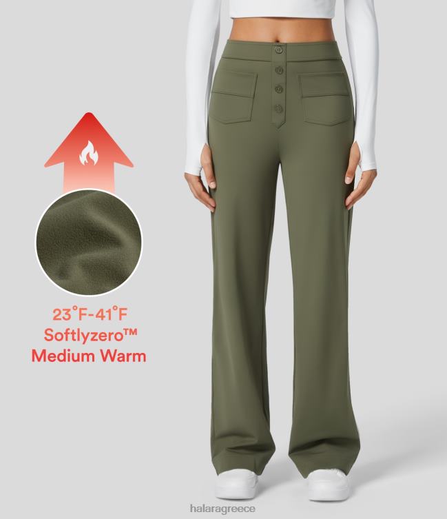 softlyzero fleece ψηλόμεσο παντελόνι με πολλές τσέπες ίσιο πόδι γυναίκες Halara 4TH82452 είδη ένδυσης γρασίδι γκρι πράσινο