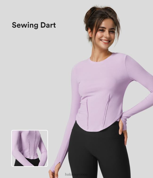 με ραβδώσεις πλεκτή τρύπα για ράψιμο βελάκι καμπυλωτό στρίφωμα λεπτή κορυφή πεζοπορίας γυναίκες Halara 4TH822062 είδη ένδυσης μπουκέτο ορχιδέας