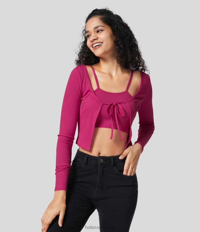 με ραβδώσεις cropped casual τοπ 2 τεμαχίων γυναίκες Halara 4TH821946 είδη ένδυσης ροζ παγώνι