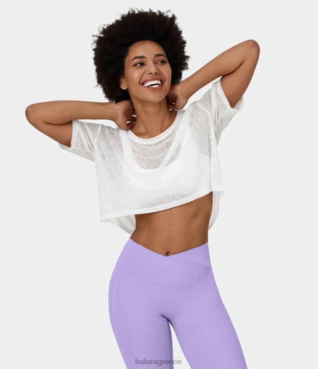 κοντό μανίκι cropped καθαρό casual τοπ γυναίκες Halara 4TH821957 είδη ένδυσης άσπρο