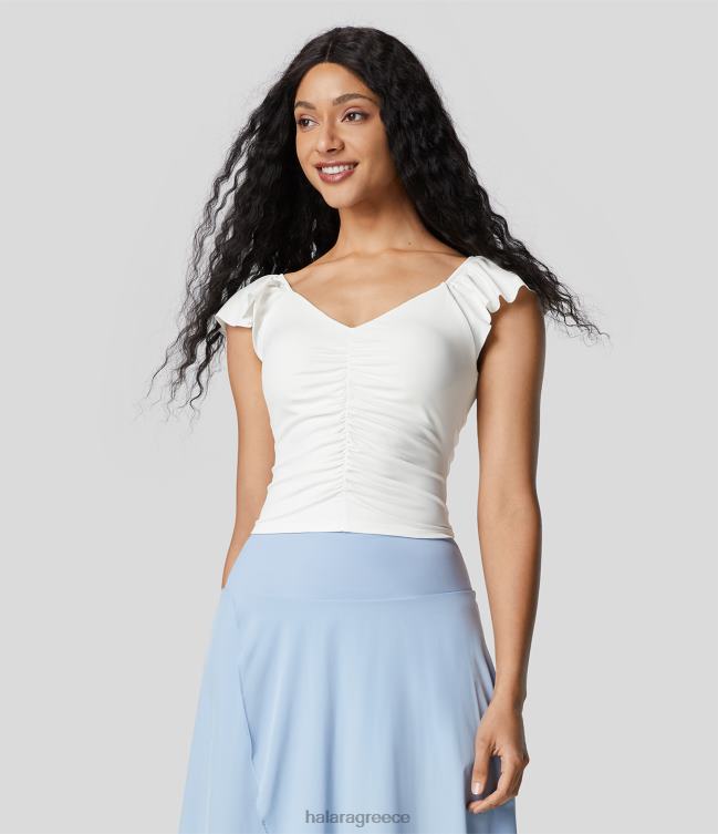 v λαιμόκοψη βολάν κοντό μανίκι εξώπλατο cropped casual τοπ γυναίκες Halara 4TH821944 είδη ένδυσης άσπρο