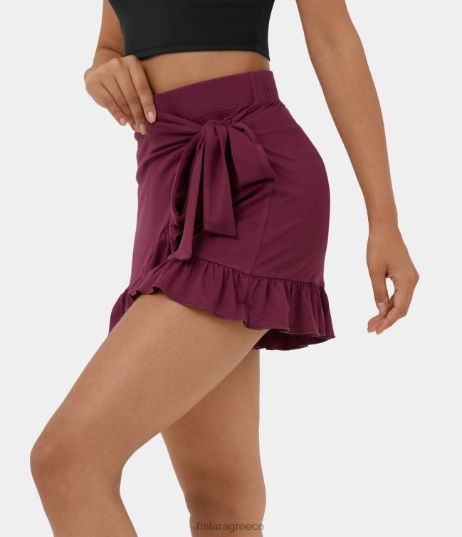 ψηλόμεσο σορτς με βολάν στο πλάι με βολάν 3,5" γυναίκες Halara 4TH821262 είδη ένδυσης κόκκινο βιολετί