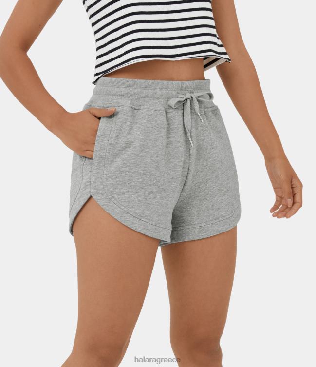 Ψηλόμεση ραβδωτό κορδόνι περίσφιξης στο πλάι με δελφίνι στρίφωμα casual βαμβακερό σορτς 2,5" γυναίκες Halara 4TH821278 είδη ένδυσης γκρι ομίχλης