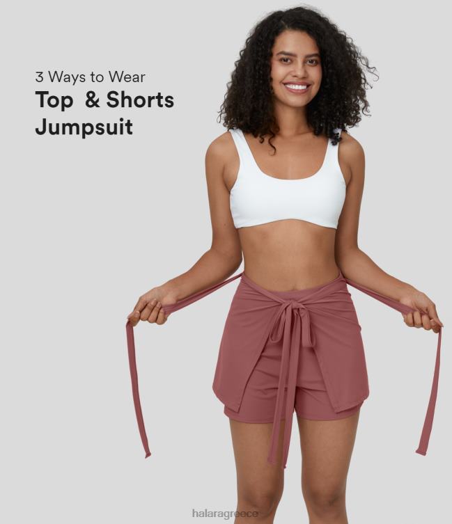 ψηλόμεση γραβάτα μπροστά ολόσωμο flowy casual σορτς γυναίκες Halara 4TH821267 είδη ένδυσης ανοιχτό ροζ κόκκινο