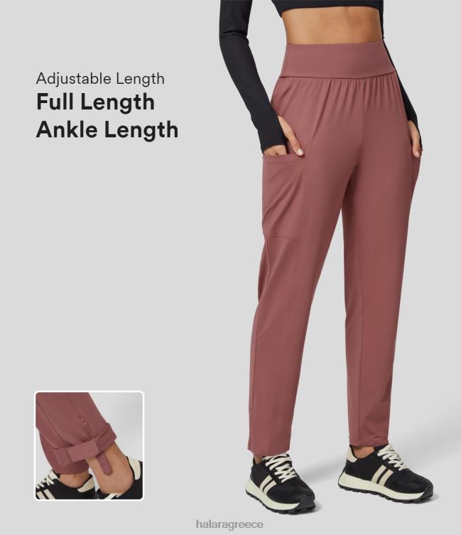 καθημερινό παντελόνι με ψηλόμεσο πλαϊνό ρυθμιζόμενο κωνικό στρίφωμα γυναίκες Halara 4TH8217 είδη ένδυσης ανοιχτό ροζ κόκκινο