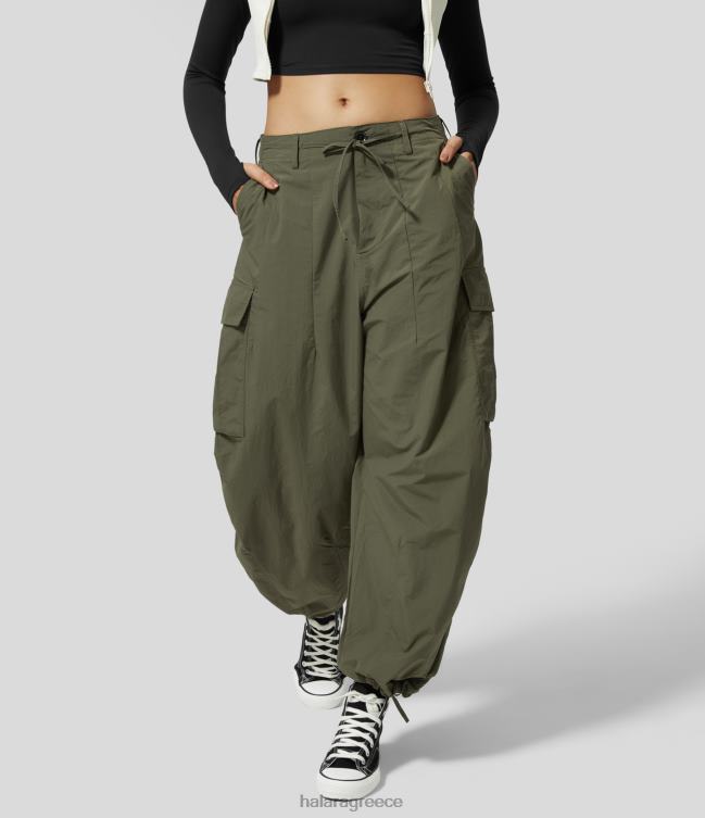 μεσαίο κορδόνι περίσφιξης με φερμουάρ με πολλές τσέπες casual cargo joggers γυναίκες Halara 4TH8237 είδη ένδυσης γρασίδι γκρι πράσινο
