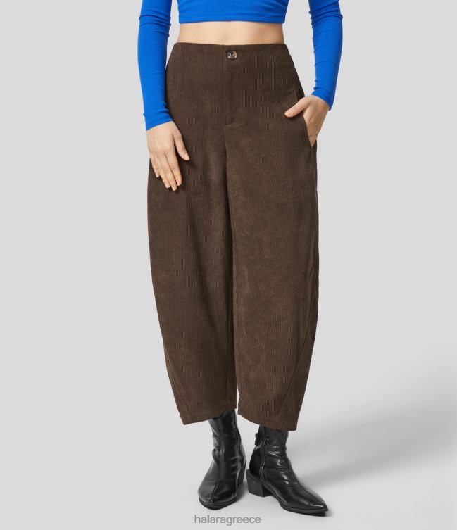 ψηλόμεσο κουμπί με φερμουάρ πλαϊνή τσέπη κοτλέ casual joggers γυναίκες Halara 4TH8256 είδη ένδυσης demitasse