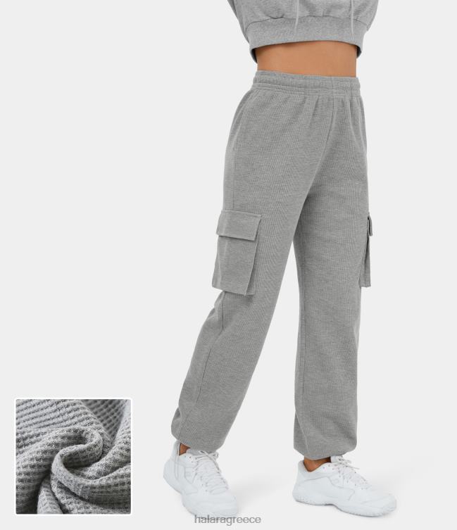 ψηλόμεσο εσωτερικό κορδόνι περίσφιξης με πολλαπλές τσέπες βάφλα casual βαμβακερά φορτηγά joggers γυναίκες Halara 4TH8263 είδη ένδυσης γκρι ομίχλης