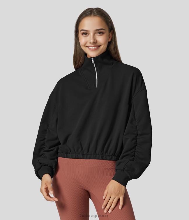 βαμβακερό αθλητικό φούτερ πεζοπορίας με μισό φερμουάρ με λαιμόκοψη γυναίκες Halara 4TH821990 ενεργά ρούχα αστέρι που βυθίζεται μαύρο