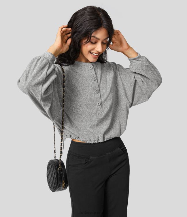 casual φούτερ με μανίκι ρεγκλάν με ρυθμιζόμενο κορδόνι περίσφιξης γυναίκες Halara 4TH822015 ενεργά ρούχα σκούρο στίγματα γκρι