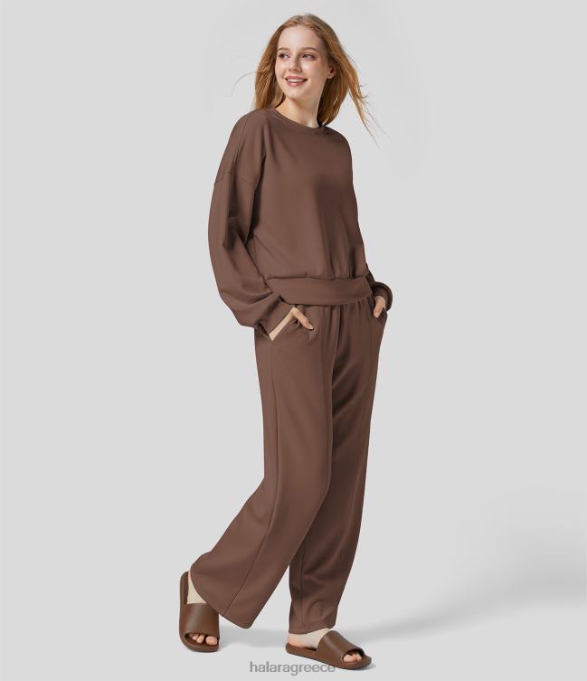 στρογγυλή λαιμόκοψη πεσμένος ώμος χαλαρή εφαρμογή casual αθλητική φούτερ γυναίκες Halara 4TH822016 ενεργά ρούχα άγριος ίππος της Αμερικής