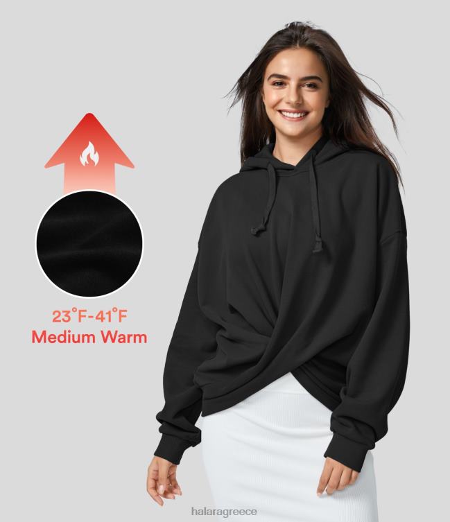 casual βαμβακερό αθλητικό φούτερ με κουκούλα στριφτό μακρυμάνικο fleece γυναίκες Halara 4TH822006 ενεργά ρούχα μαύρος