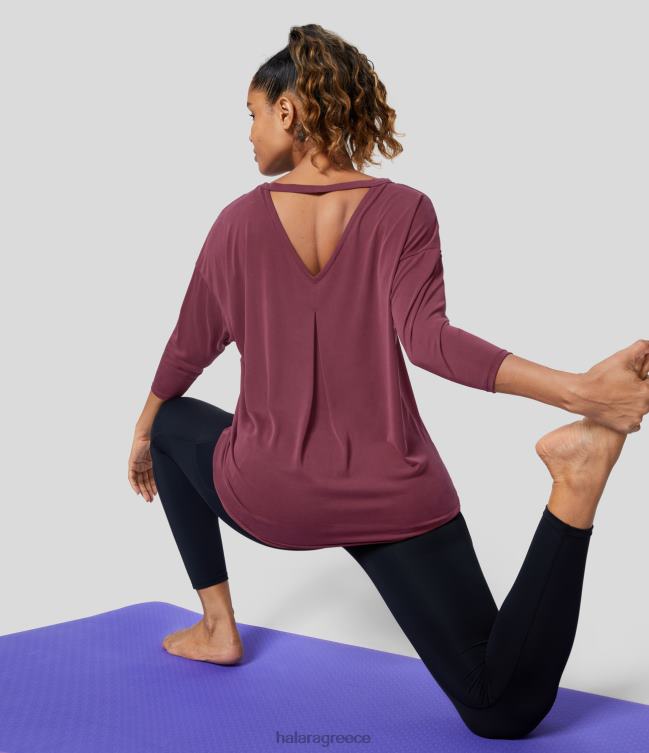 κομμένο μπλουζάκι αθλητικό γιόγκα με μανίκια 3/4 γυναίκες Halara 4TH821932 ενεργά ρούχα κόκκινο του αίματος