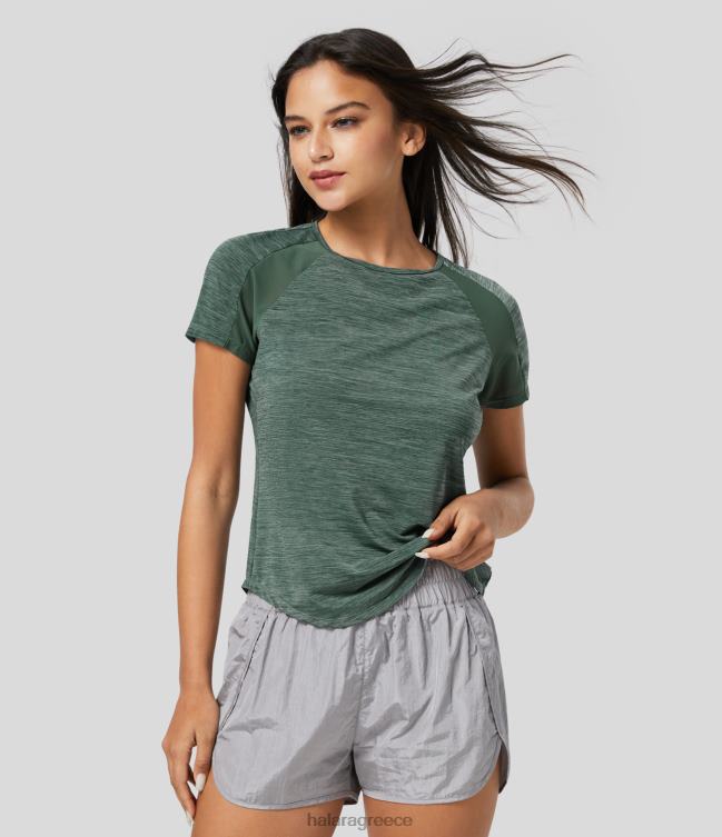 ρεγκλάν μανίκι αντίθεση με κυρτό στρίφωμα αθλητικό τοπ προπόνησης γυναίκες Halara 4TH821821 ενεργά ρούχα πράσινη υφή