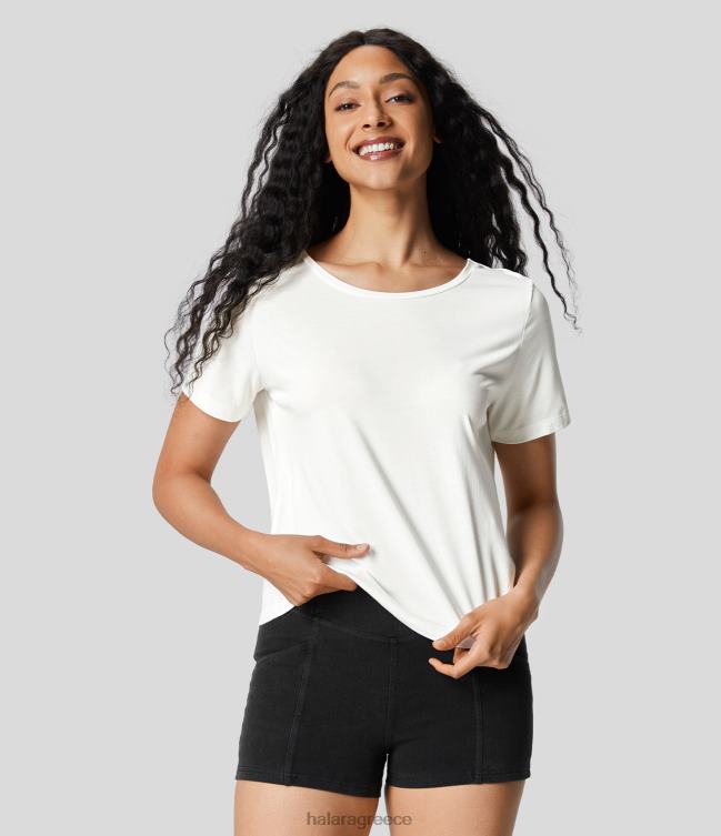 κομμένο σταυρωτό στριφτό πίσω κοντομάνικο αθλητικό μπλουζάκι γιόγκα γυναίκες Halara 4TH821875 ενεργά ρούχα άσπρο