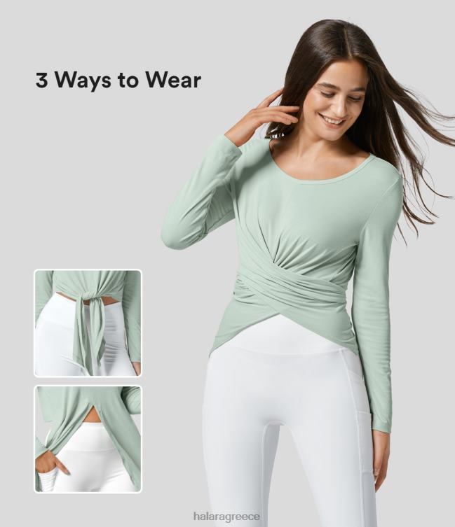 στρογγυλή λαιμόκοψη με μακρύ μανίκι σταυρωτό κουμπιά με μασίφ αθλητικό μπλουζάκι γιόγκα γυναίκες Halara 4TH821903 ενεργά ρούχα πιο ωραίος νεφρίτης