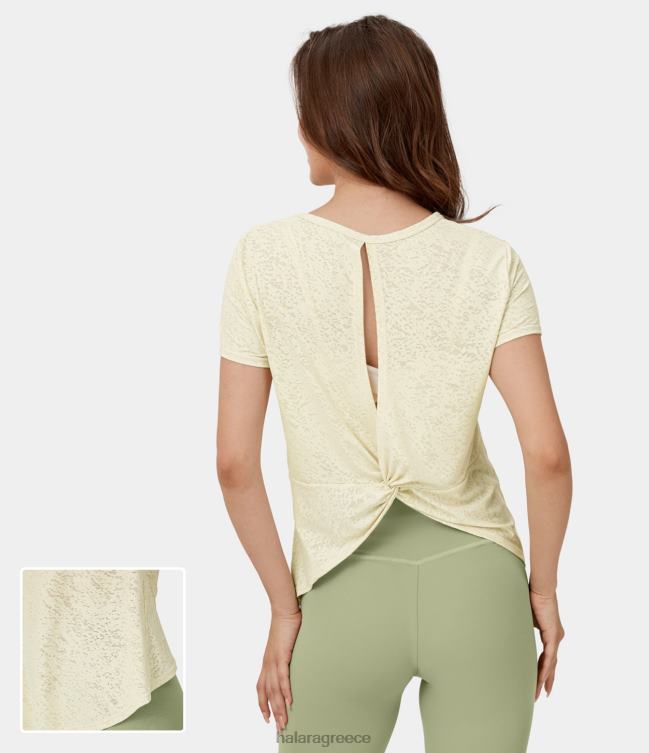 στρογγυλή λαιμόκοψη κοντό μανίκι κομμένο στριφτό κυρτό στρίφωμα αθλητικό μπλουζάκι γιόγκα γυναίκες Halara 4TH821922 ενεργά ρούχα πρωτότυπο