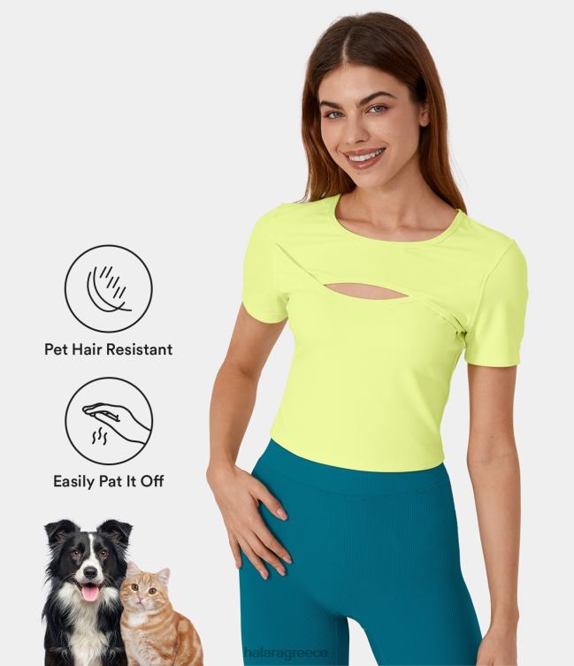 Patitoff flow τρίχες κατοικίδιων ζώων με στρογγυλή λαιμόκοψη κομμένη κομμένη μπλούζα χορού μπαλέτου barre γυναίκες Halara 4TH821917 ενεργά ρούχα νέο φύλλο πράσινο